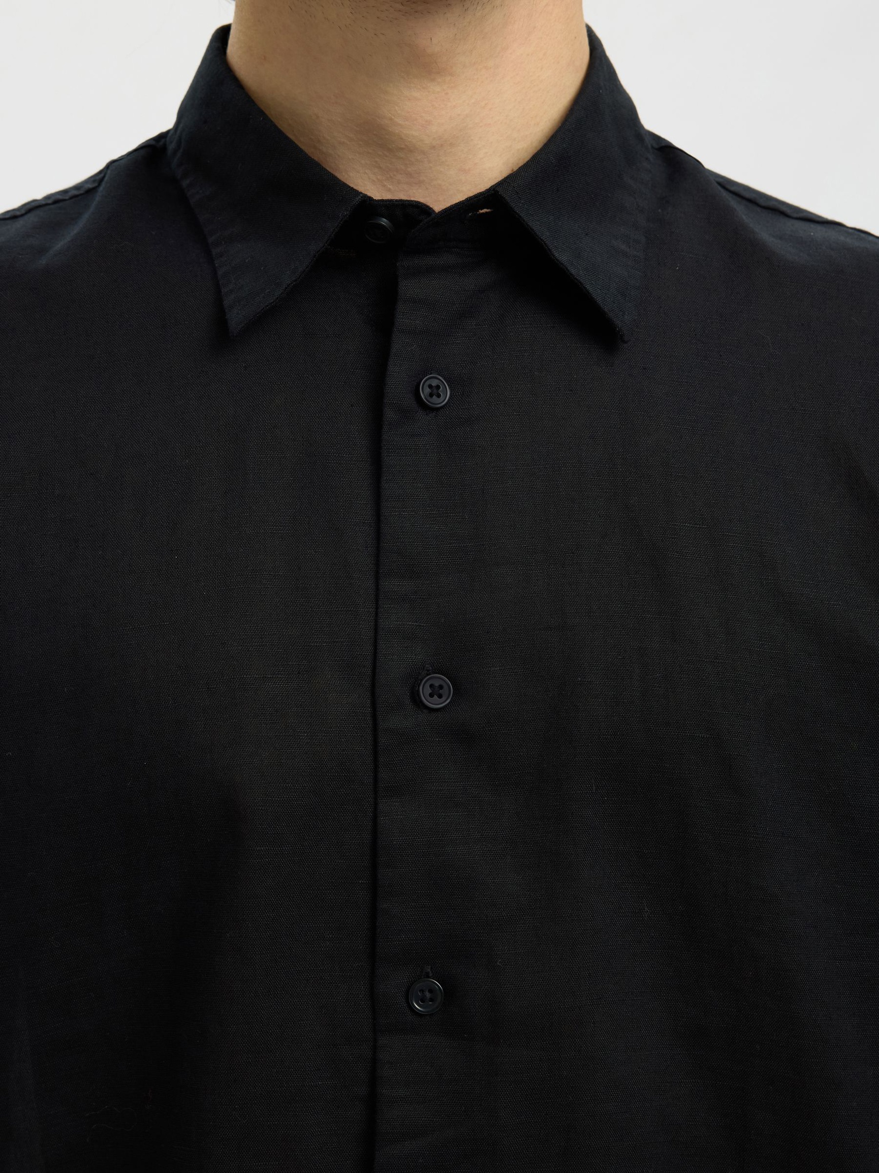 REGULAR FIT SKJORTE I LINBLANDING, Black, highres