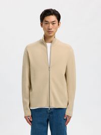 RELAXED FIT STRICKJACKE, Oatmeal, highres