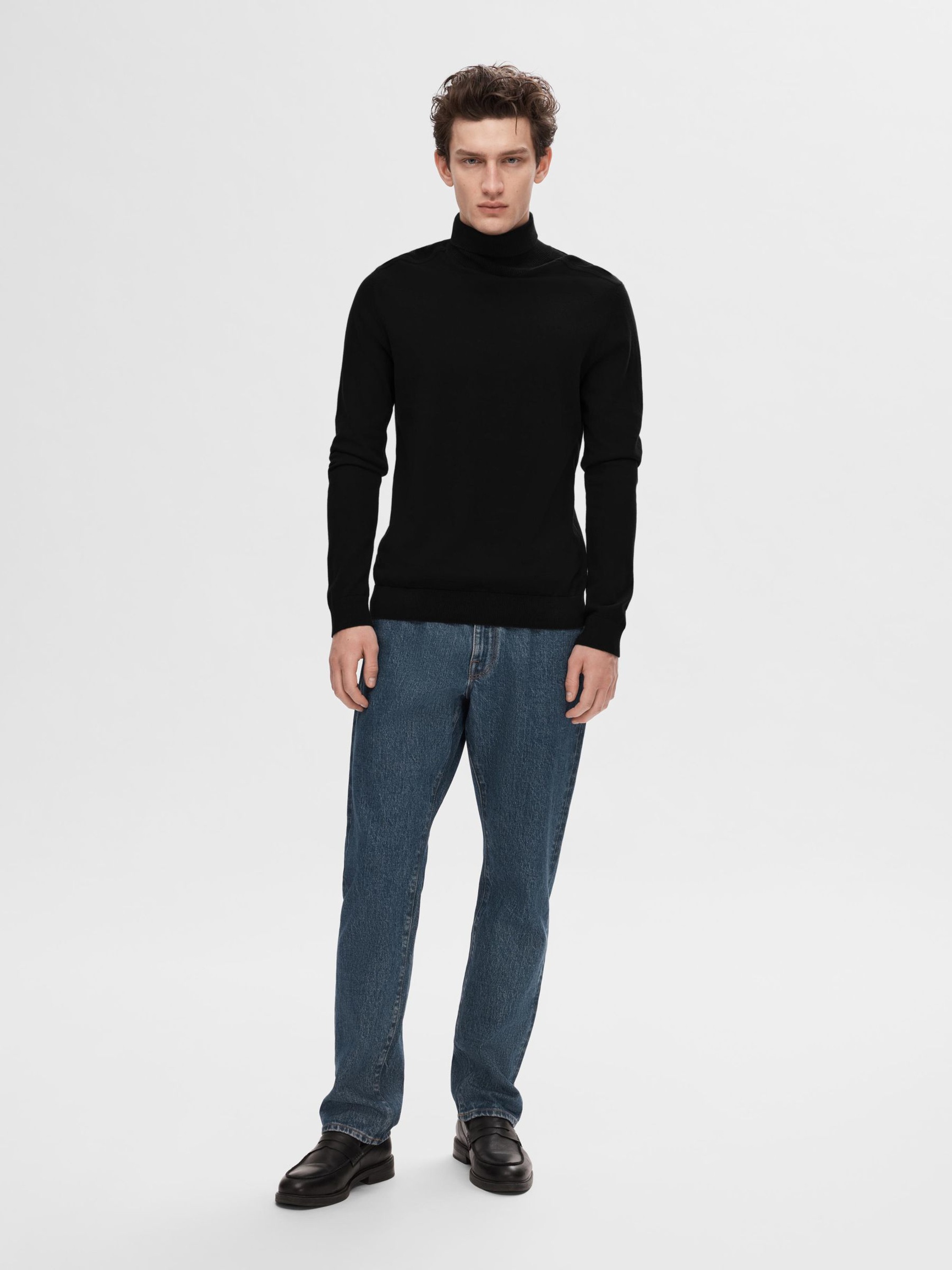 LONG-SLEEVED ROLL NECK PULLOVER, Black, highres