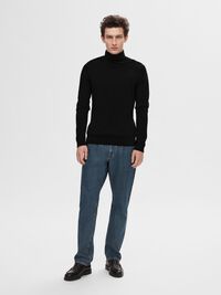 LONG-SLEEVED ROLL NECK PULLOVER, Black, highres