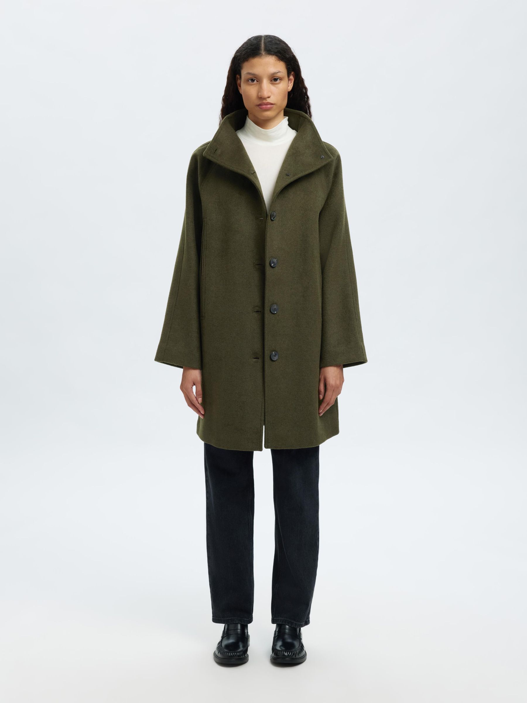 WOOL BLEND COAT, Ivy Green, highres