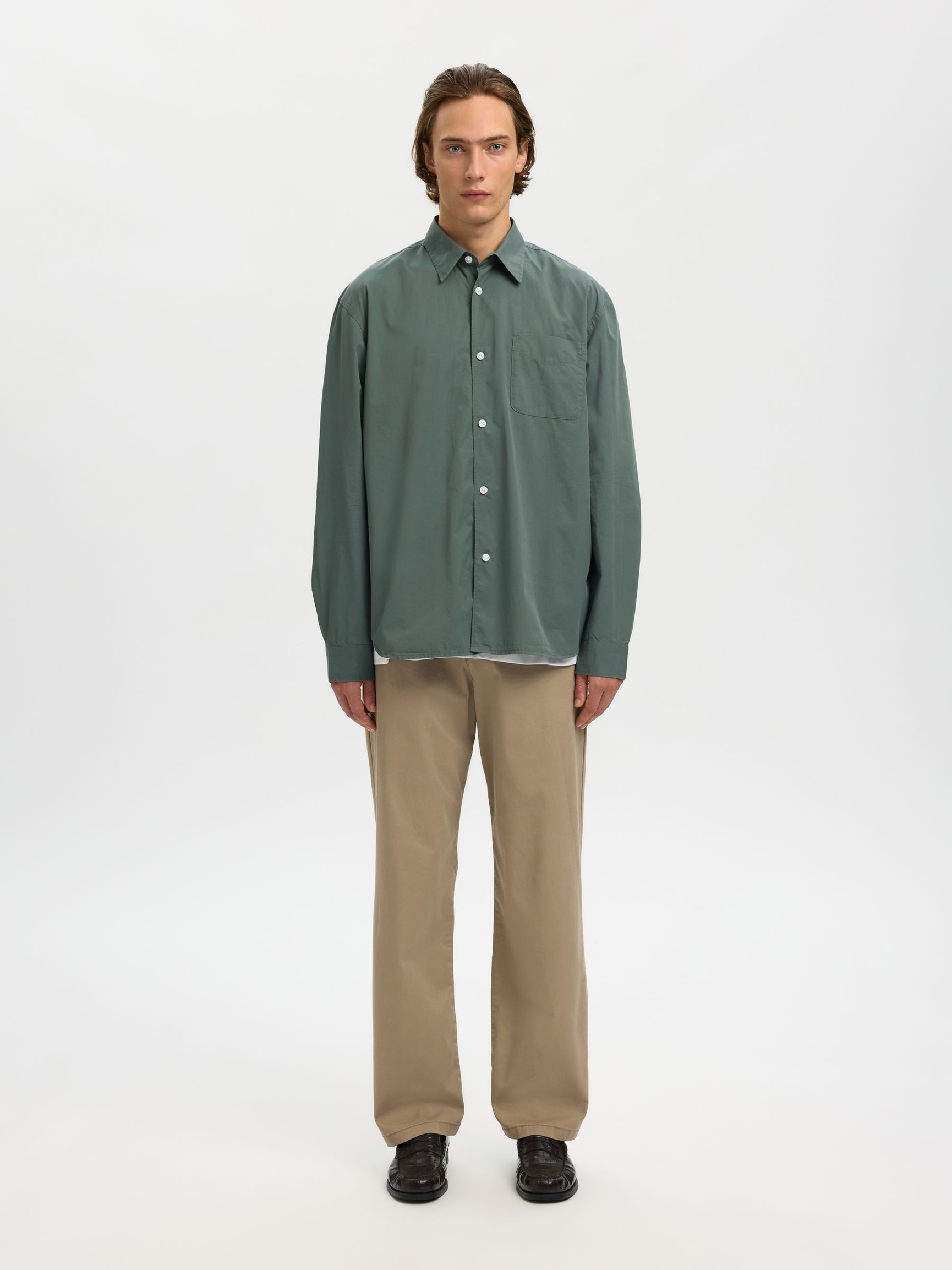 POPLIN LÅNGÄRMAD SKJORTA, Balsam Green, highres