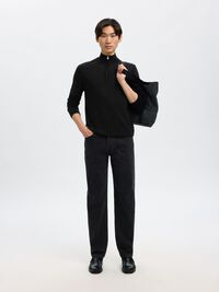 100% MERINO WOOL HALF-ZIP JUMPER, Black, highres