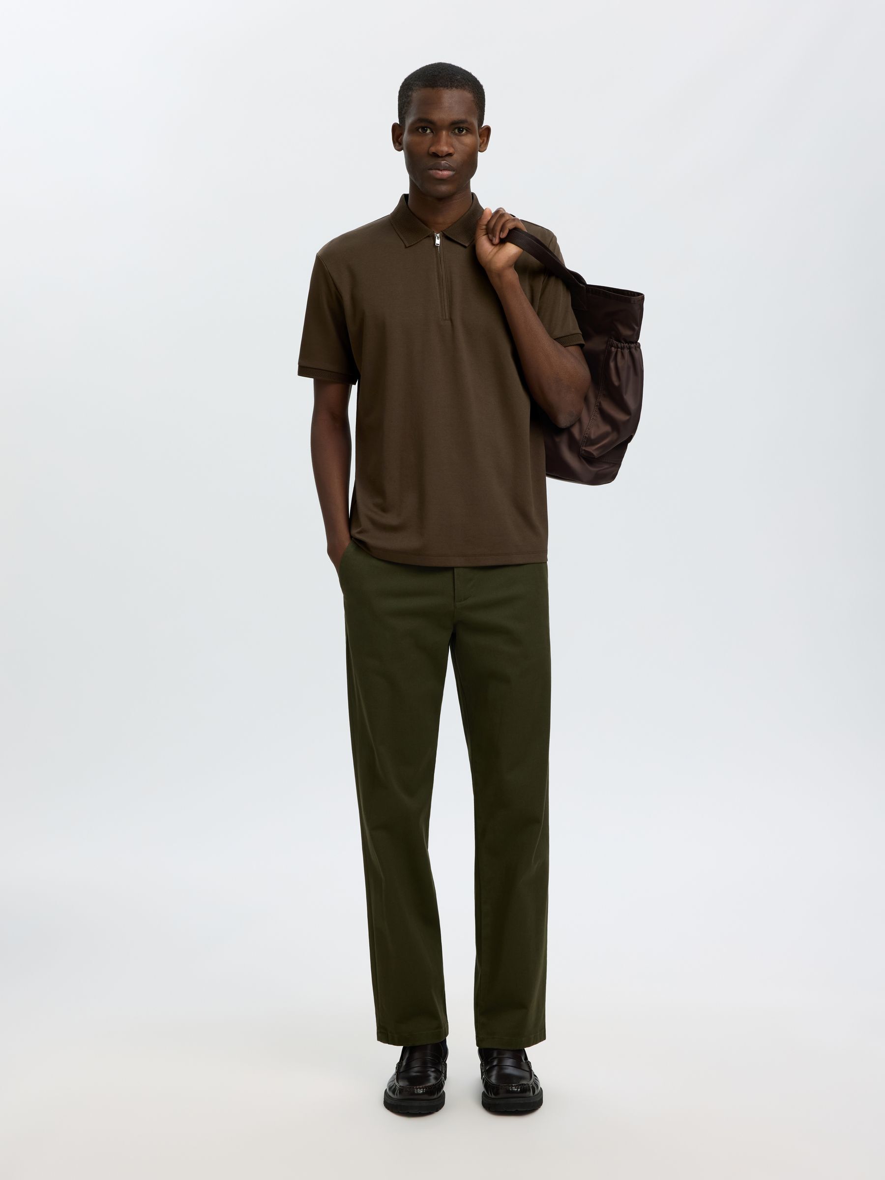 ZIPPER KNITTED POLO SHIRT, Delicioso, highres