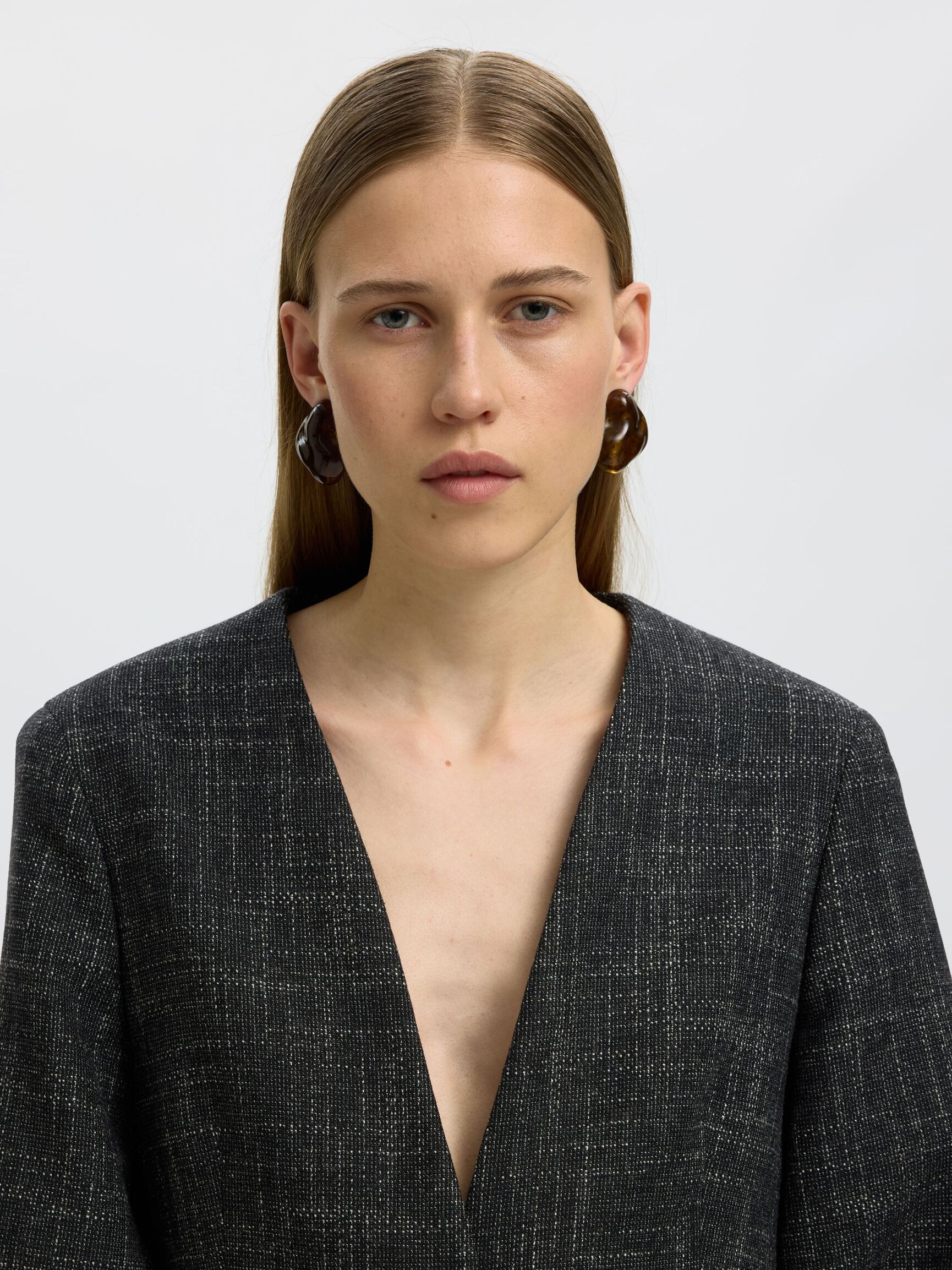 WOOL BLEND BLAZER, Dark Grey, highres