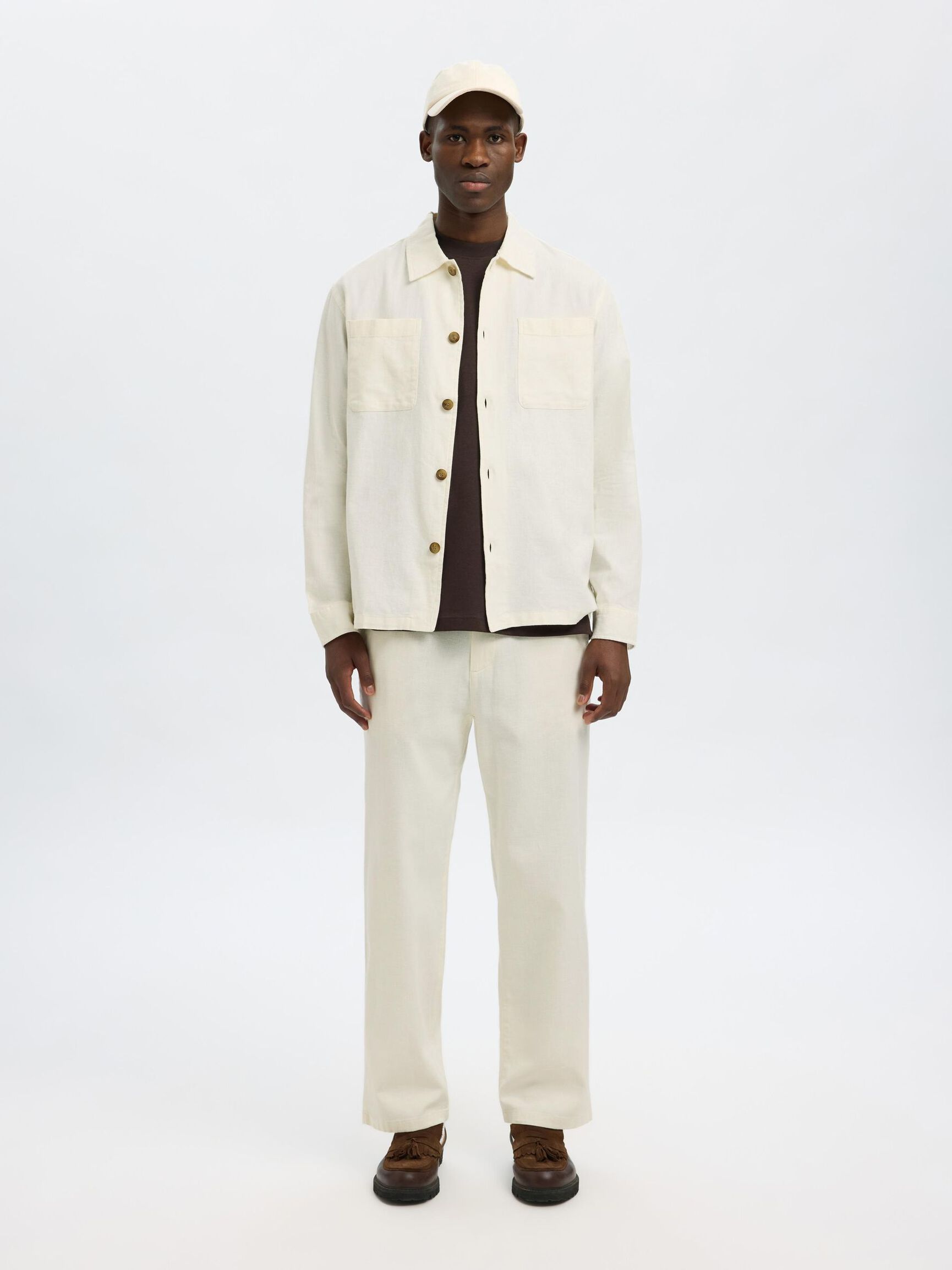 LINEN BLEND OVERSHIRT, Cloud Dancer, highres