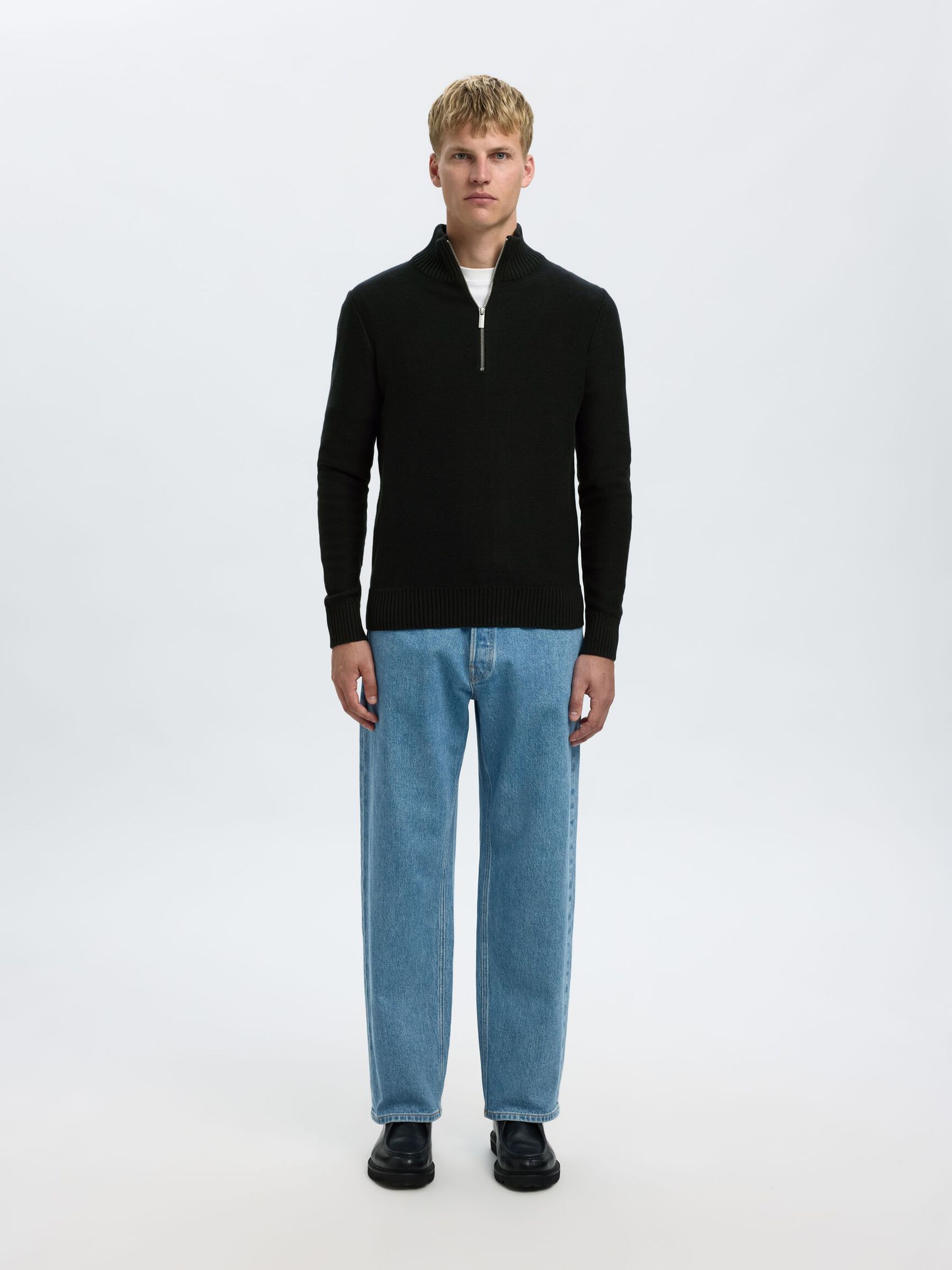HALF-ZIP PULLOVER, Black, highres