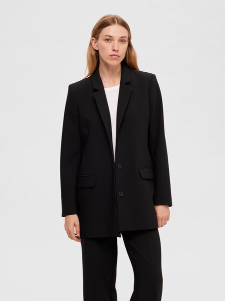 Selected LONG RELAXED FIT SINGLE-BREASTED BLAZER, Black, highres - 16091541_Black_003.jpg