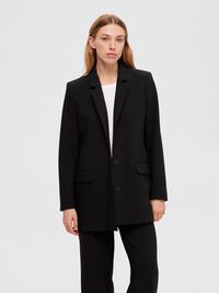 LONG RELAXED FIT SINGLE-BREASTED BLAZER, Black, highres