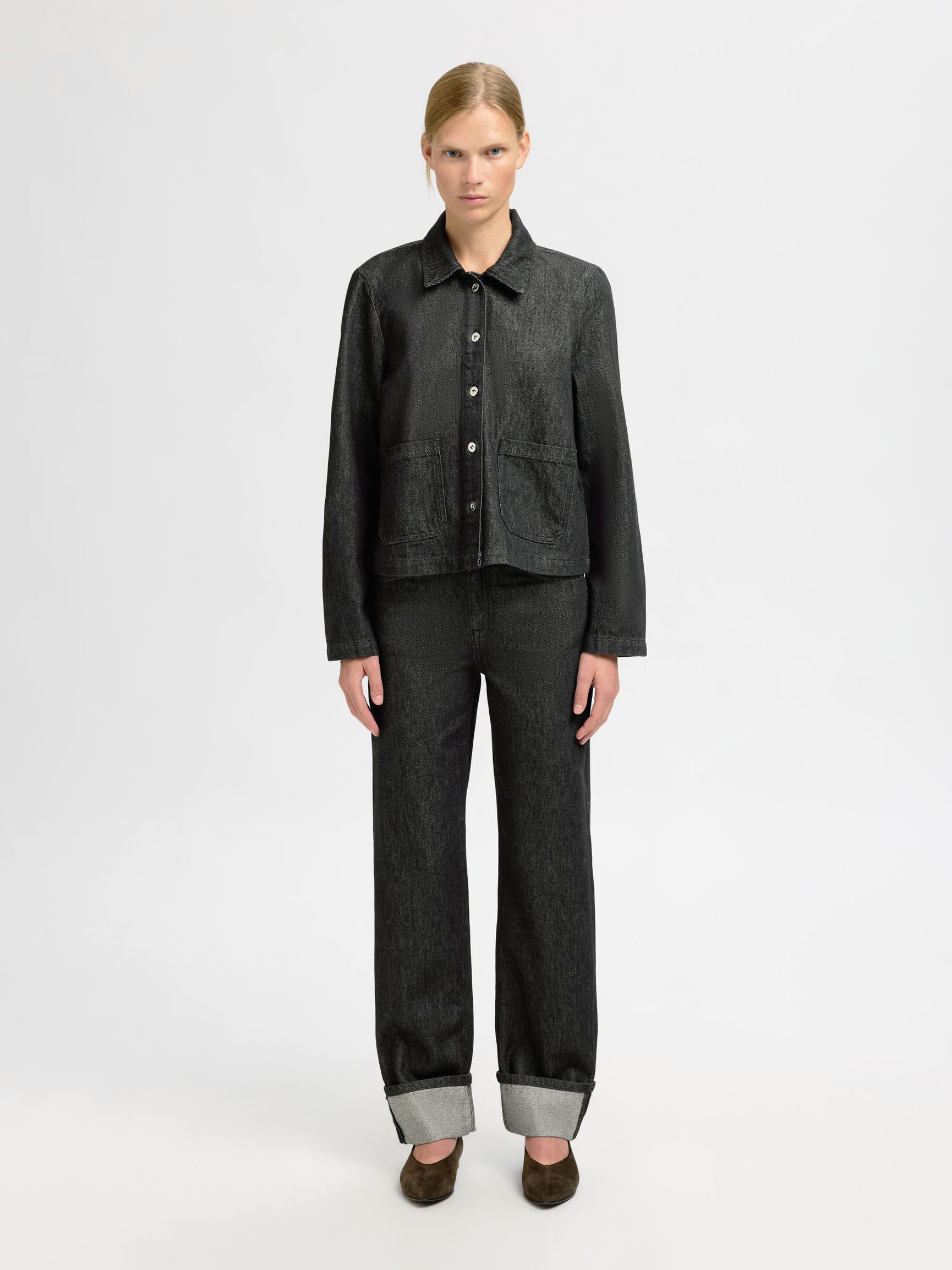 DARK WASH SPIJKERBLOUSE, Black Denim, highres