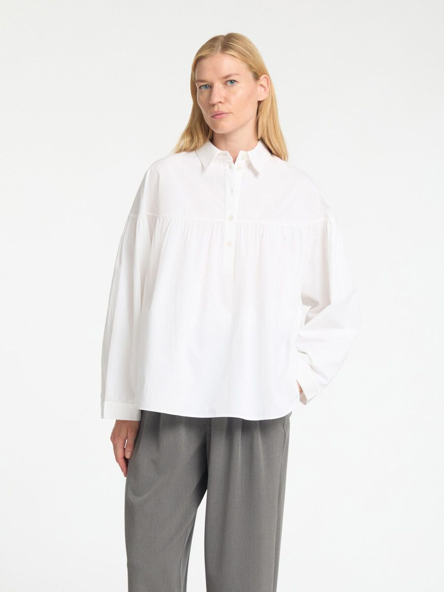 Selected 100% COTTON LONG SLEEVED BLOUSE, Bright White, highres - 16098406_BrightWhite_003.jpg