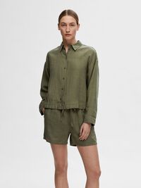 LINEN SHIRT, Olivine, highres