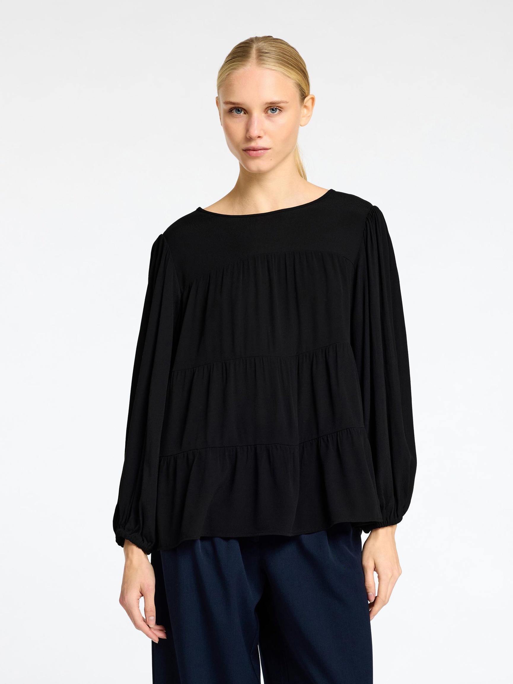 VISCOSE BLEND BLOUSE, Black, highres