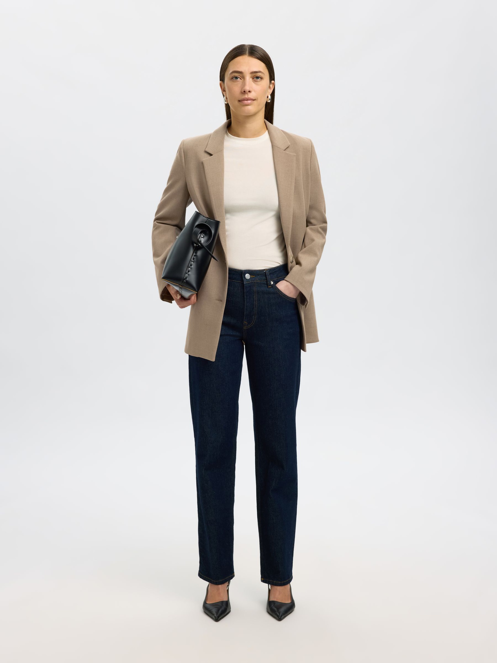 VISKOSEBLANDING AVSLAPPET BLAZER, Camel, highres