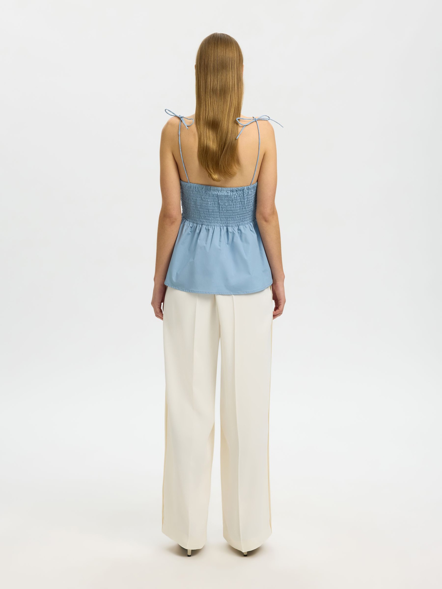 KATOENEN TOP MET SPAGHETTIBANDJES, Dusty Blue, highres