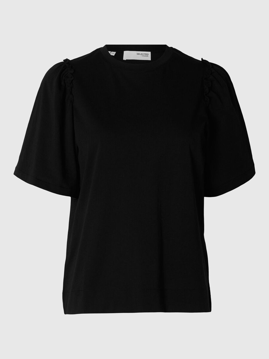 Selected GERÜSCHTES BAUMWOLL T-SHIRT, Black, highres - 16093306_Black_001.jpg