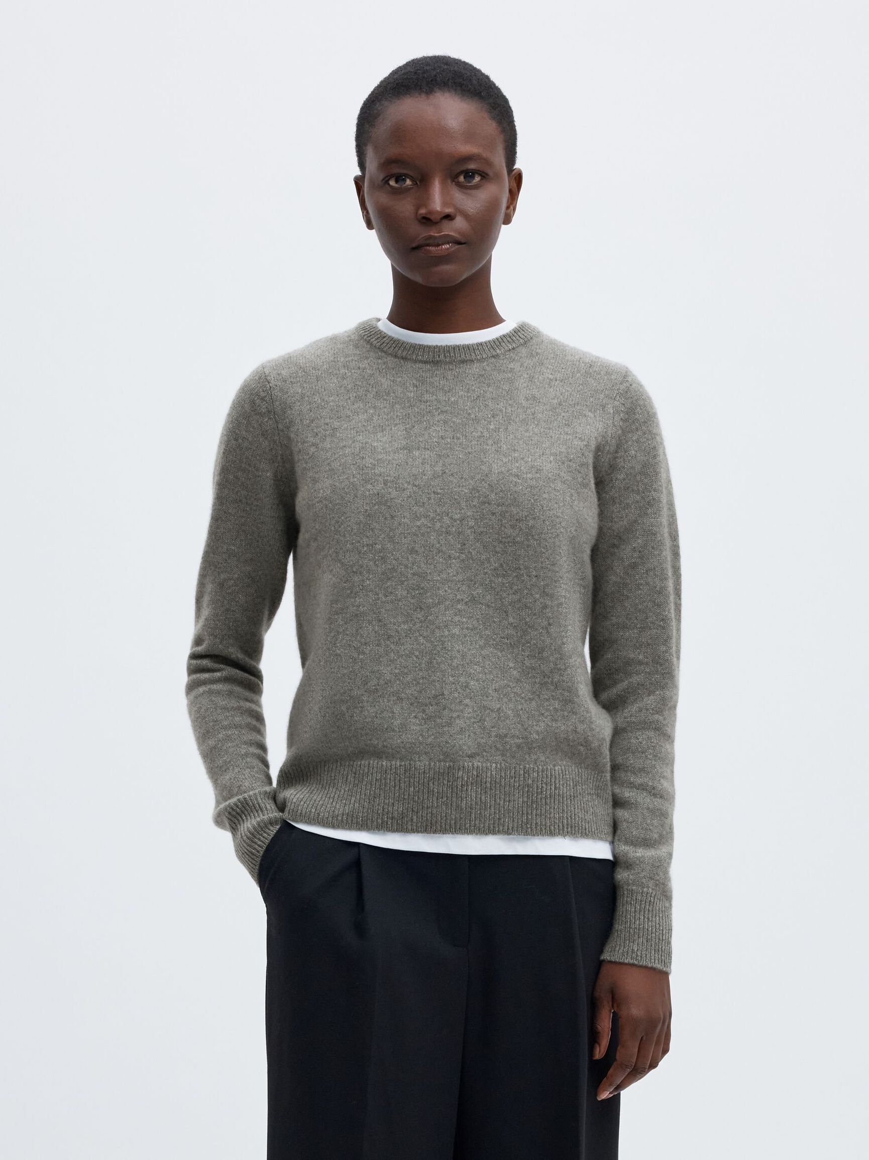 KASJMIR STRIKKET PULLOVER, Light Grey Melange, highres