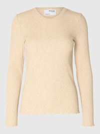 RIBBED LONG SLEEVED TOP, Oatmeal, highres