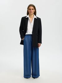 CHAMBRAY WIDE-LEG TROUSERS, Dark Blue, highres