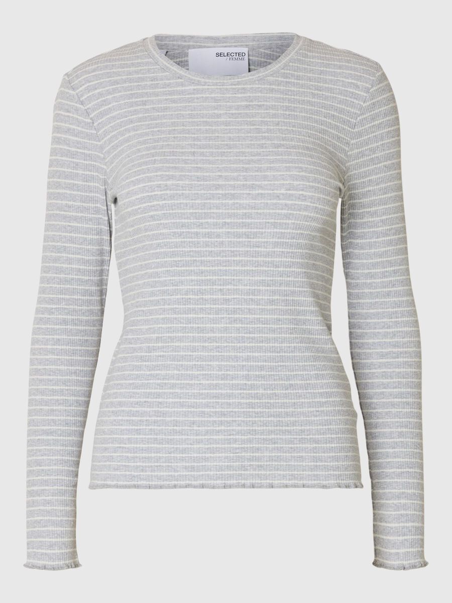 Selected STRIPED LONG-SLEEVED T-SHIRT, Light Grey Melange, highres - 16078946_LightGreyMelange_841417_001.jpg