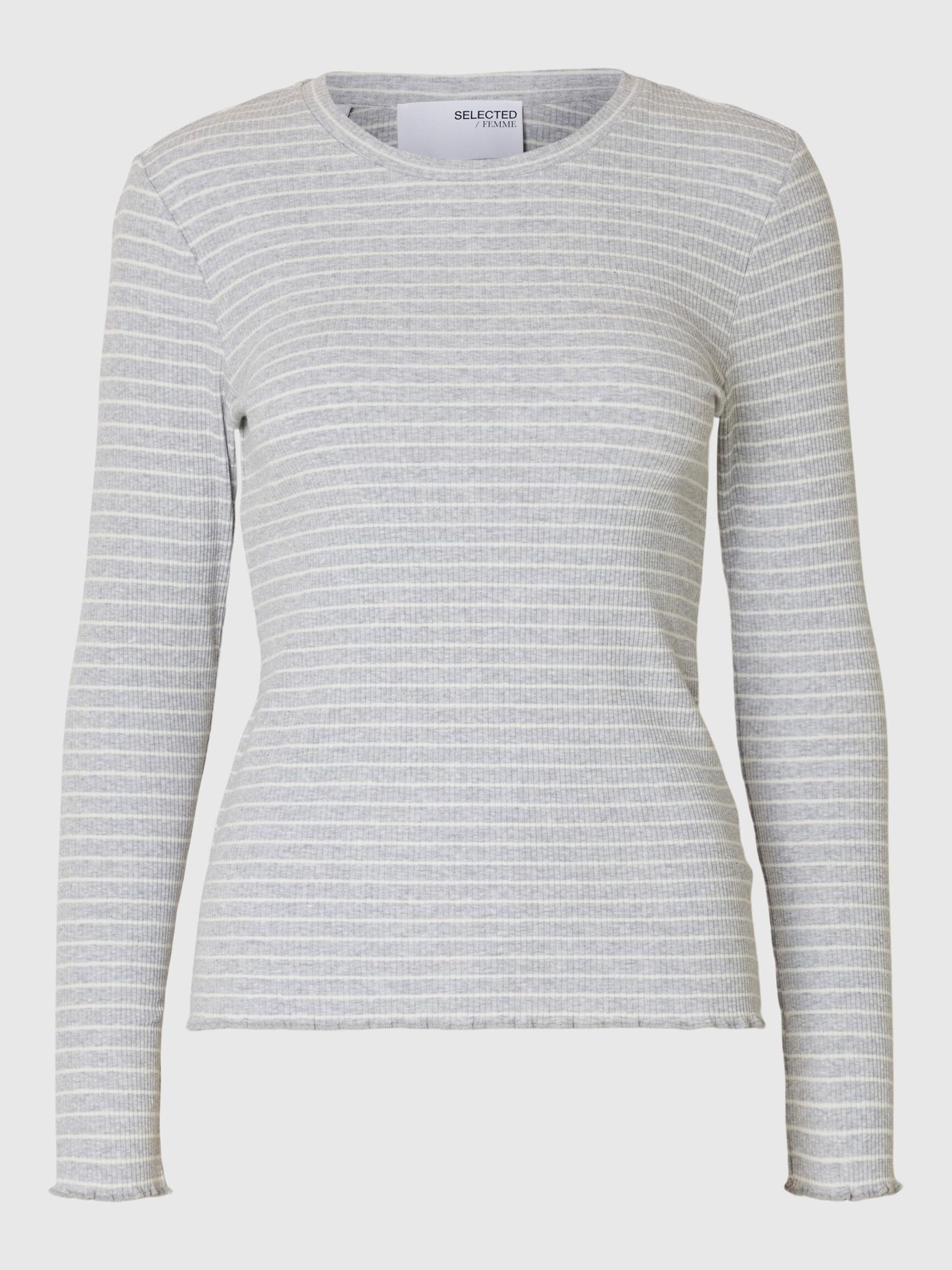 STRIBET LANGÆRMET T-SHIRT, Light Grey Melange, highres