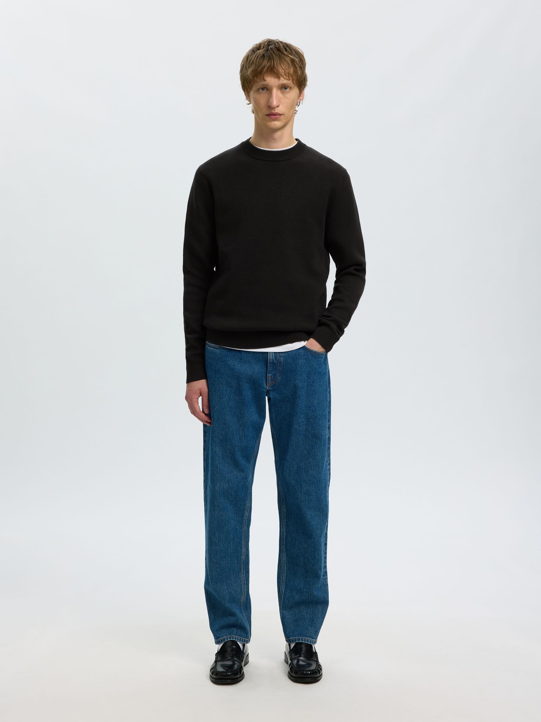 CREWNECK PULLOVER, Black, highres