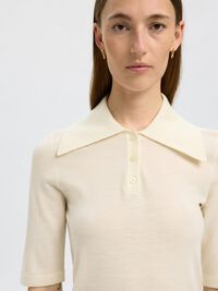 100% MERINO WOOL KNITTED POLO SHIRT, Snow White, highres
