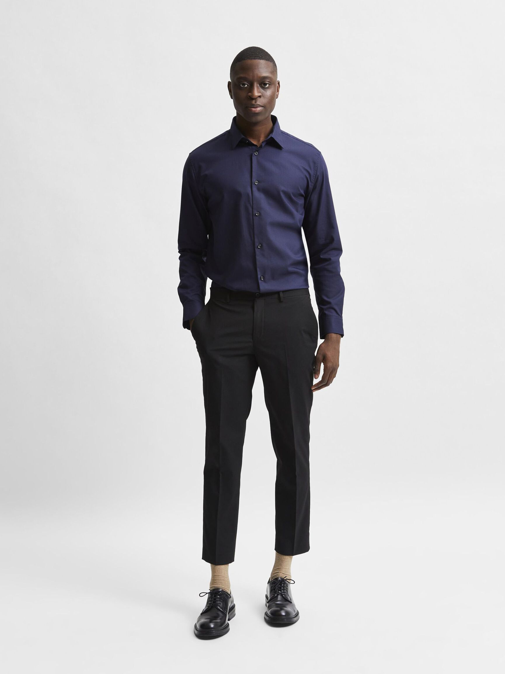 LONG-SLEEVED SLIM FIT SHIRT, Peacoat, highres