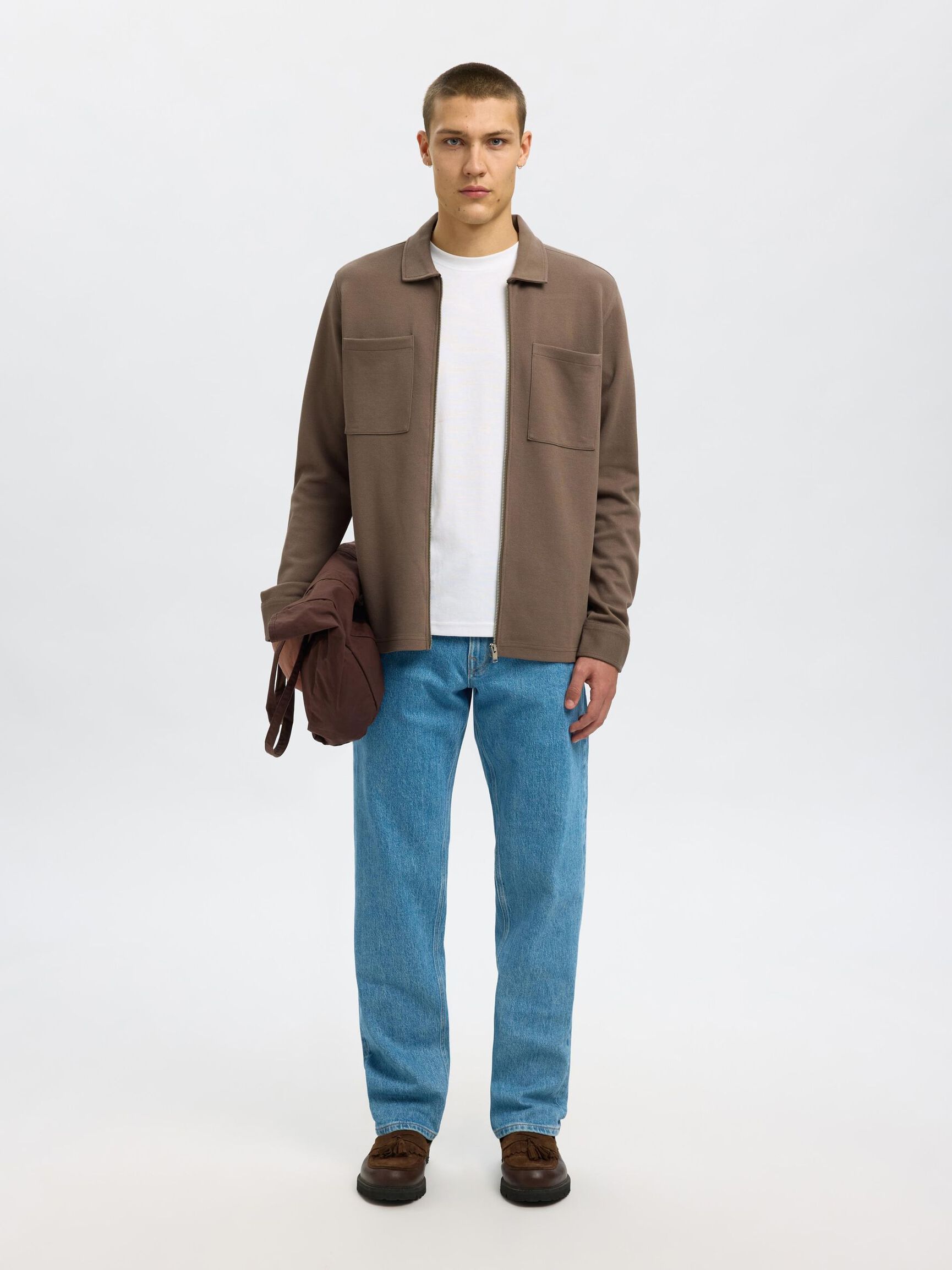 ZIPPED SWEAT JACKET, Morel, highres