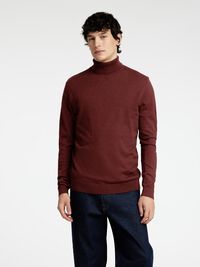 LONG-SLEEVED ROLL NECK PULLOVER, Syrah, highres
