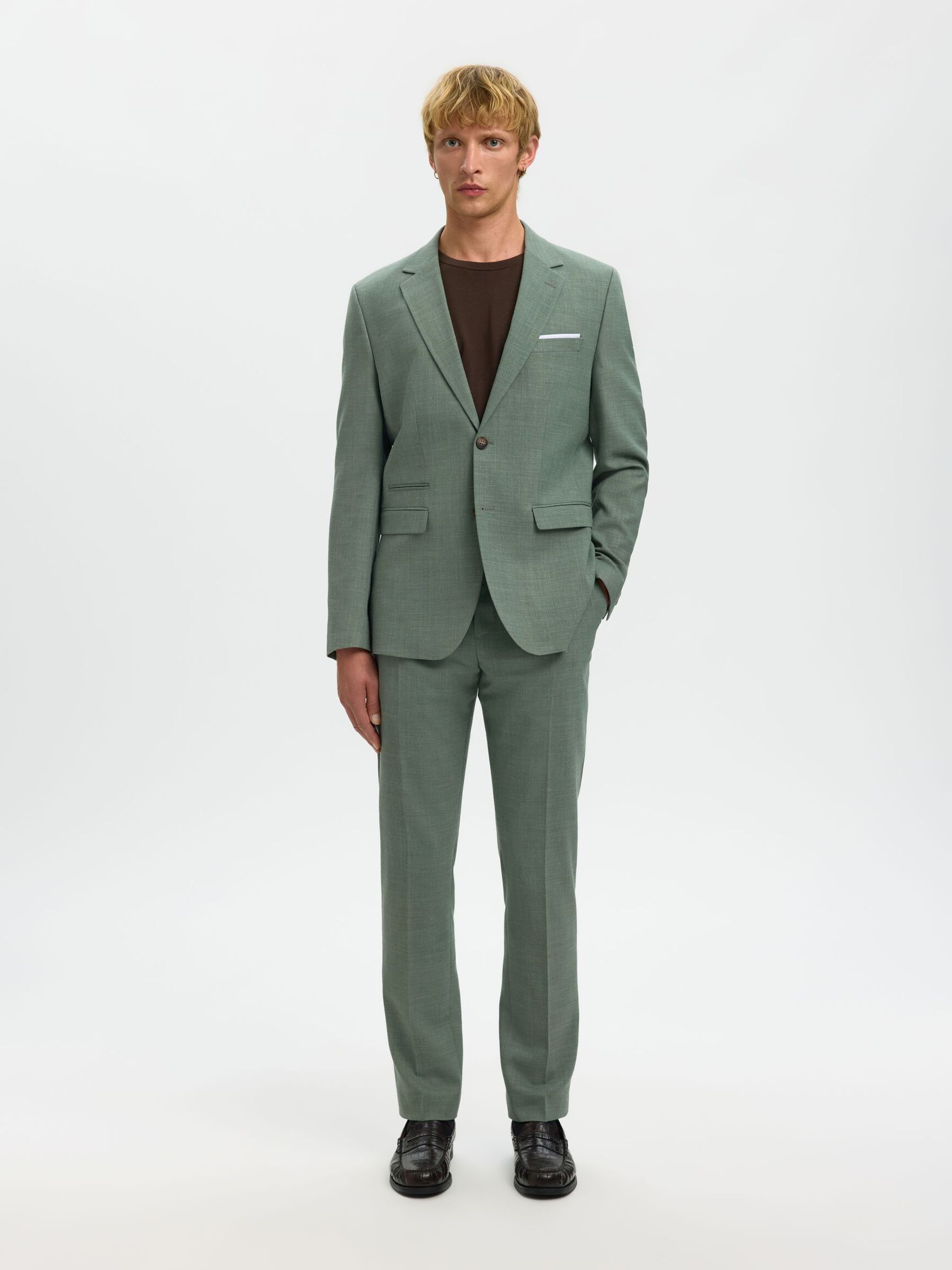 SLIM FIT SINGLE-BREASTED BLAZER, Light Green Melange, highres