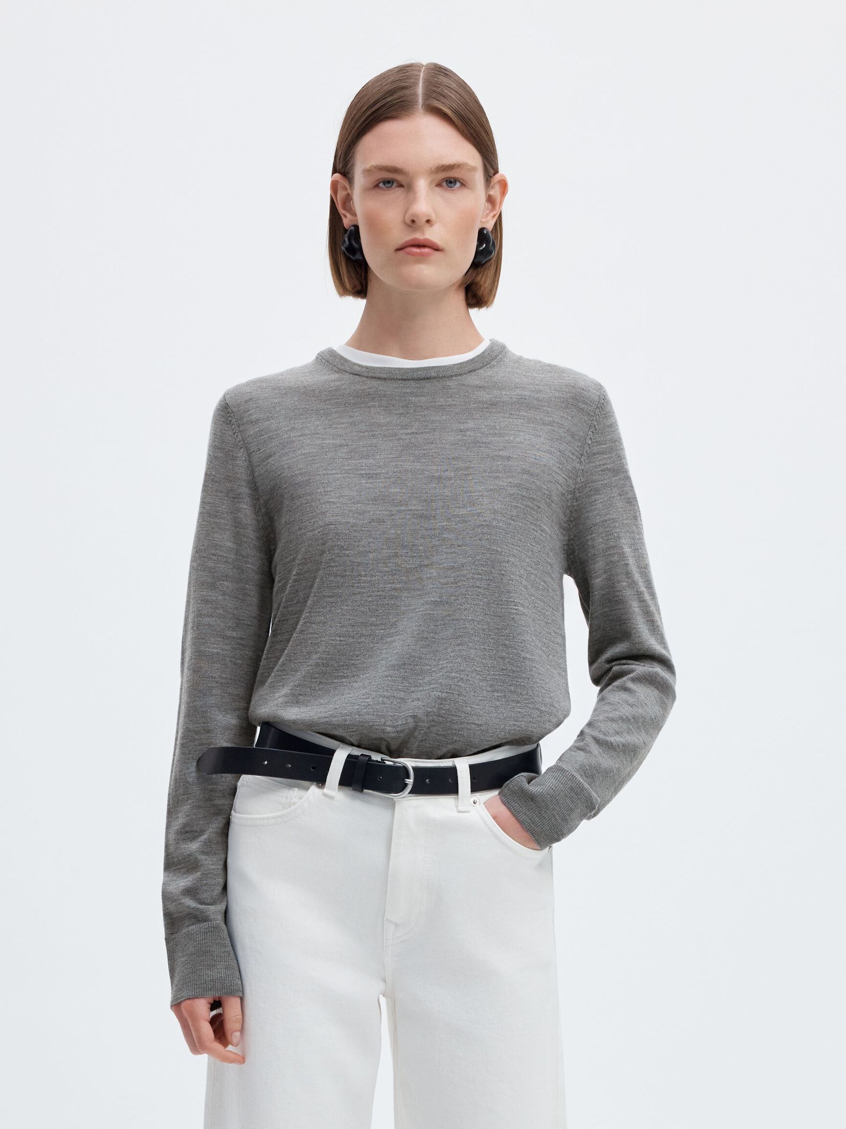 100% MERINO WOOL PULLOVER, Medium Grey Melange, highres