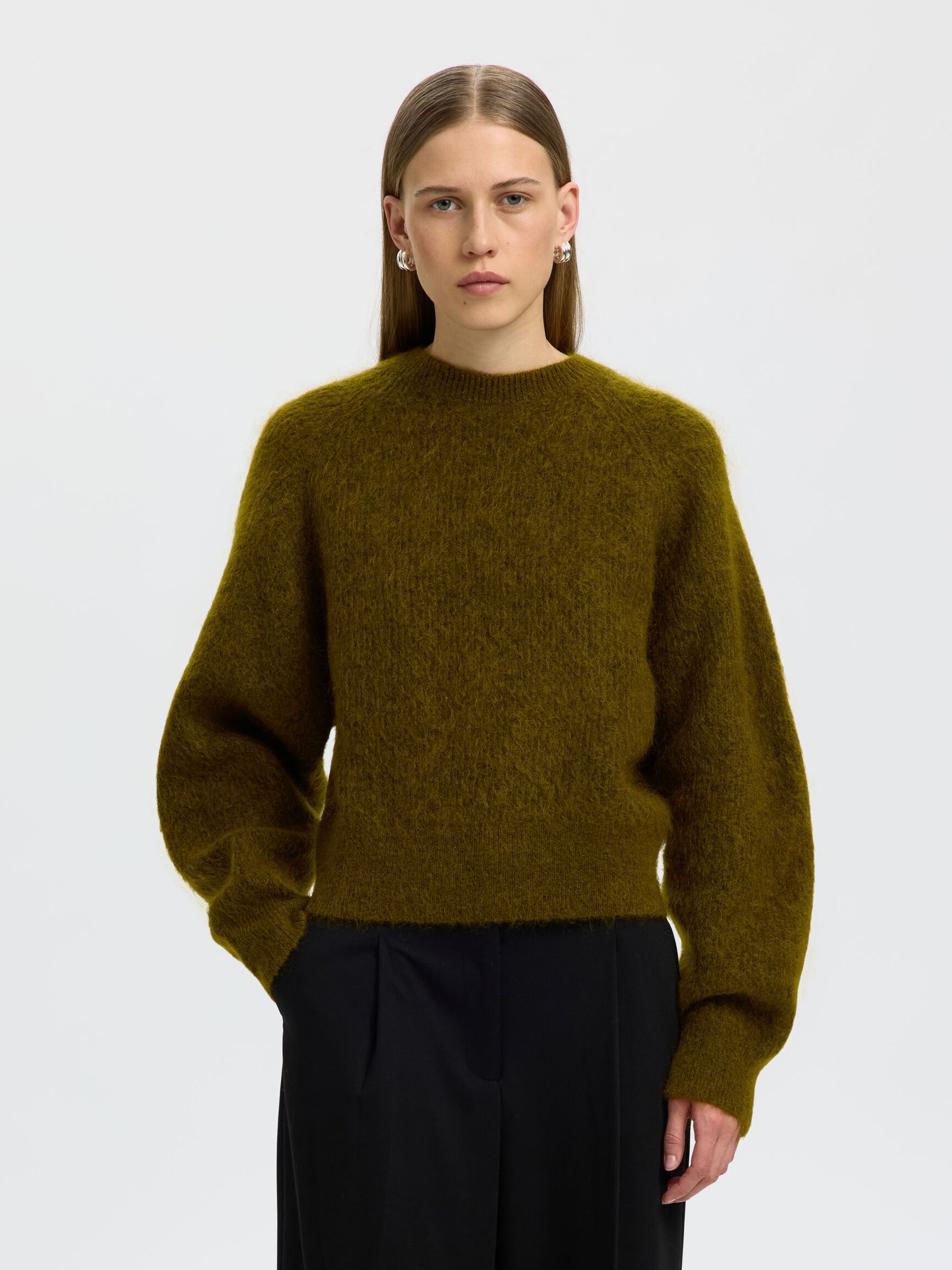 MOHAIRBLANDING STRIKTRØJE, Fir Green, highres