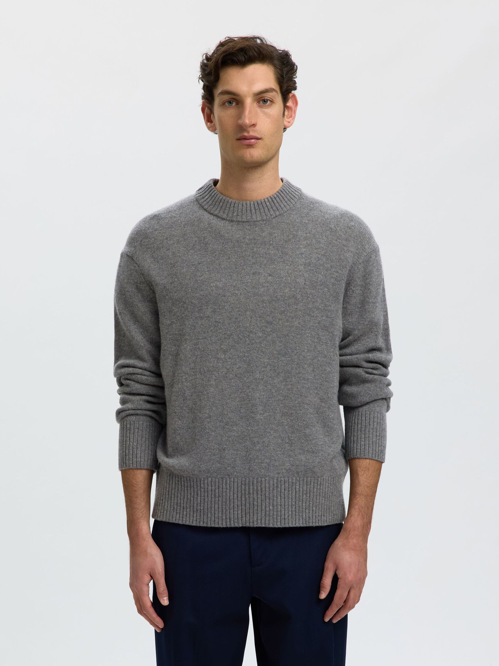 CASHMERE BLEND KNITTED PULLOVER, Medium Grey Melange, highres
