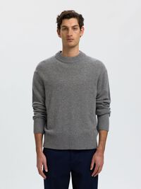 CASHMERE BLEND KNITTED PULLOVER, Medium Grey Melange, highres