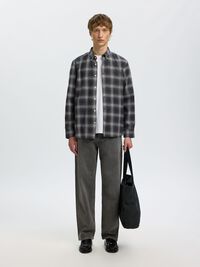 COTTON LONG SLEEVED SHIRT, Dark Grey Melange, highres