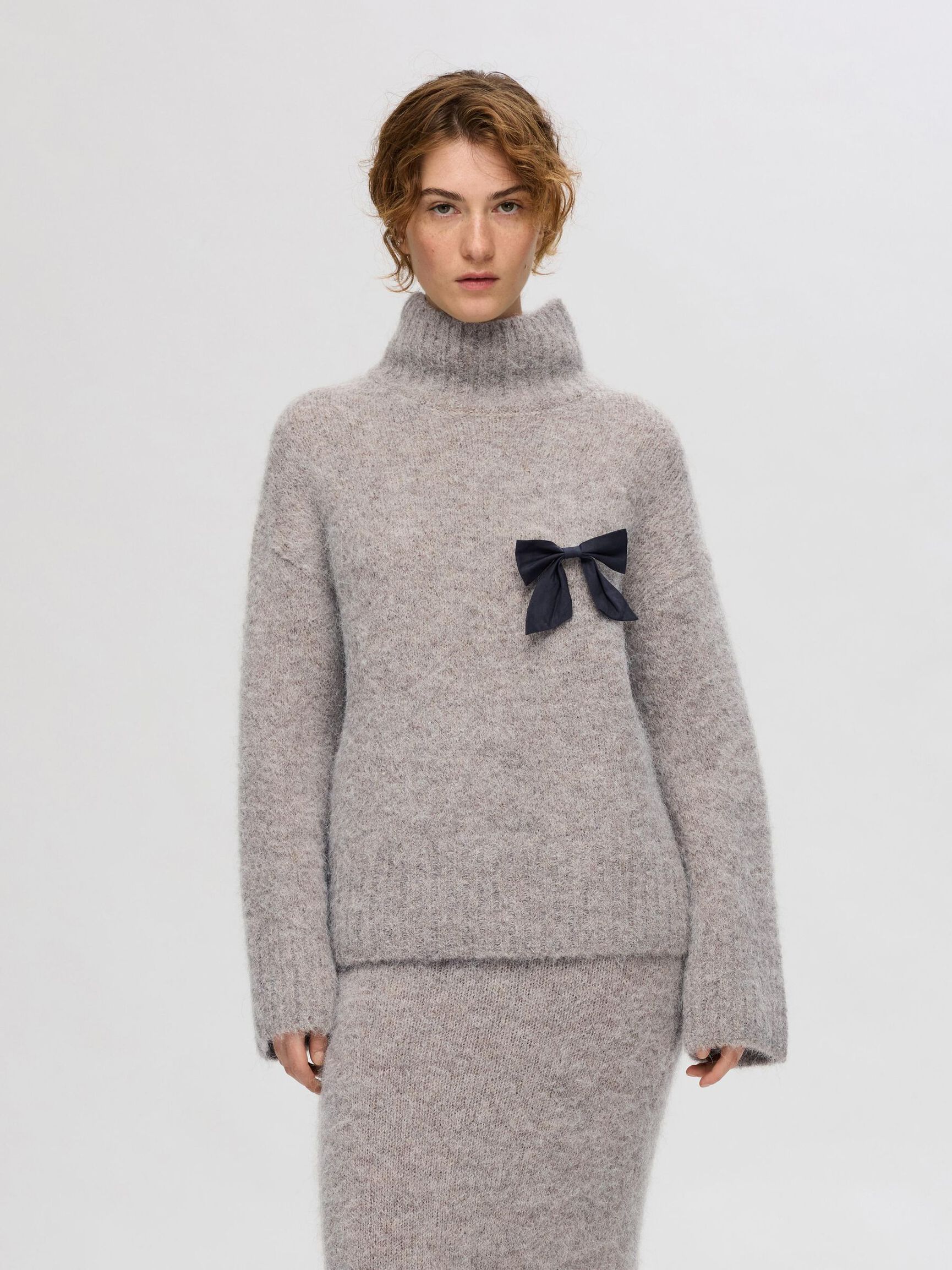 WOOL BLEND HIGH-NECK  PULLOVER, Steel Gray, highres