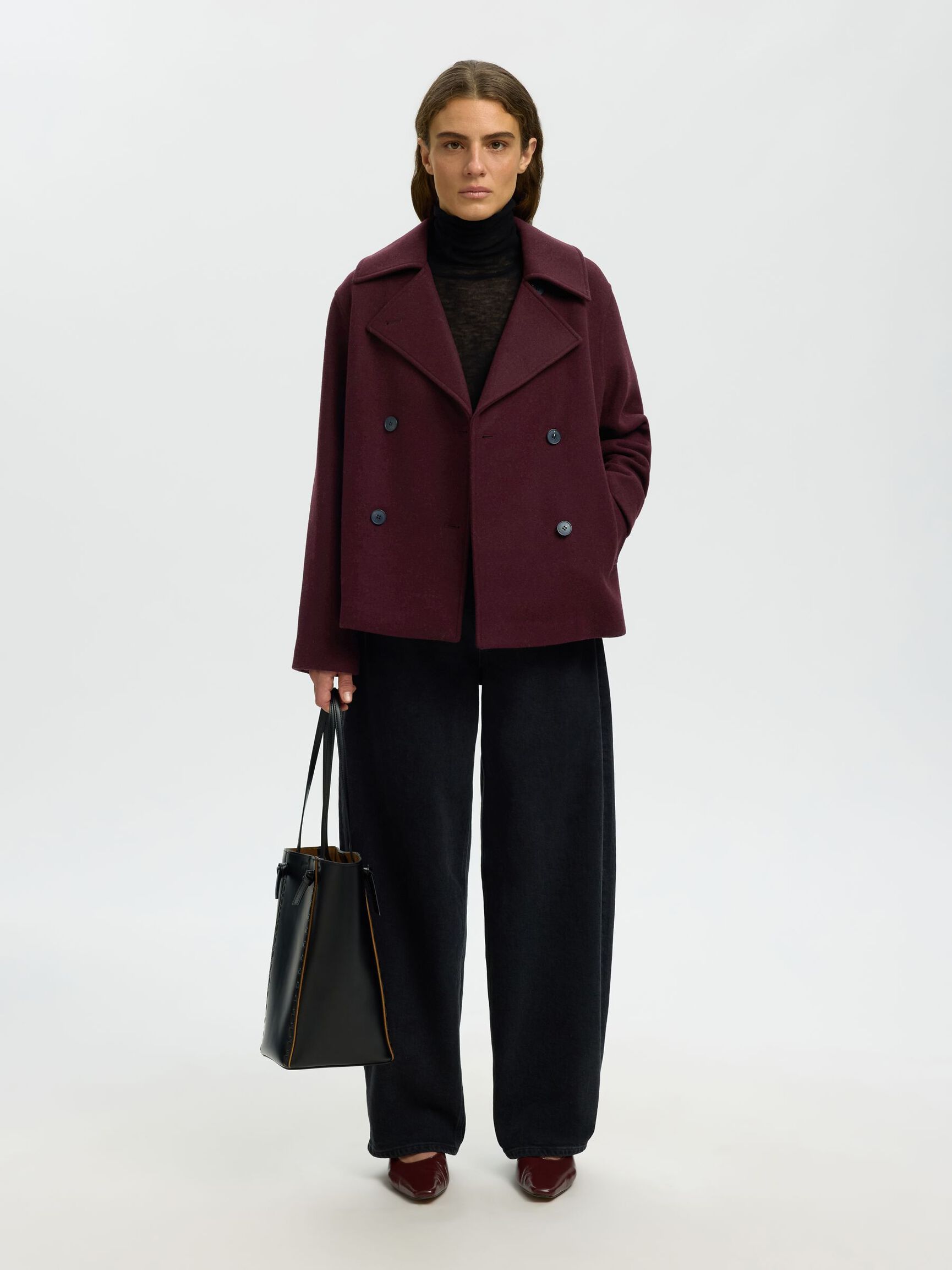 WOOL BLEND DOUBLE-BREASTED JACKET, Tawny Port, highres