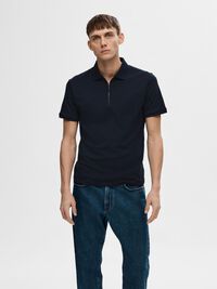 ZIPPER POLO SHIRT, Sky Captain, highres