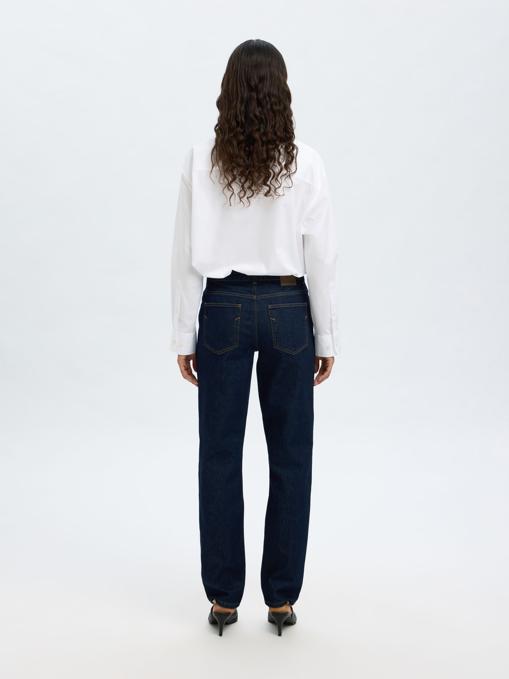 MID WAIST SLIM JEANS MED TAPERED FIT, Dark Blue Denim, highres