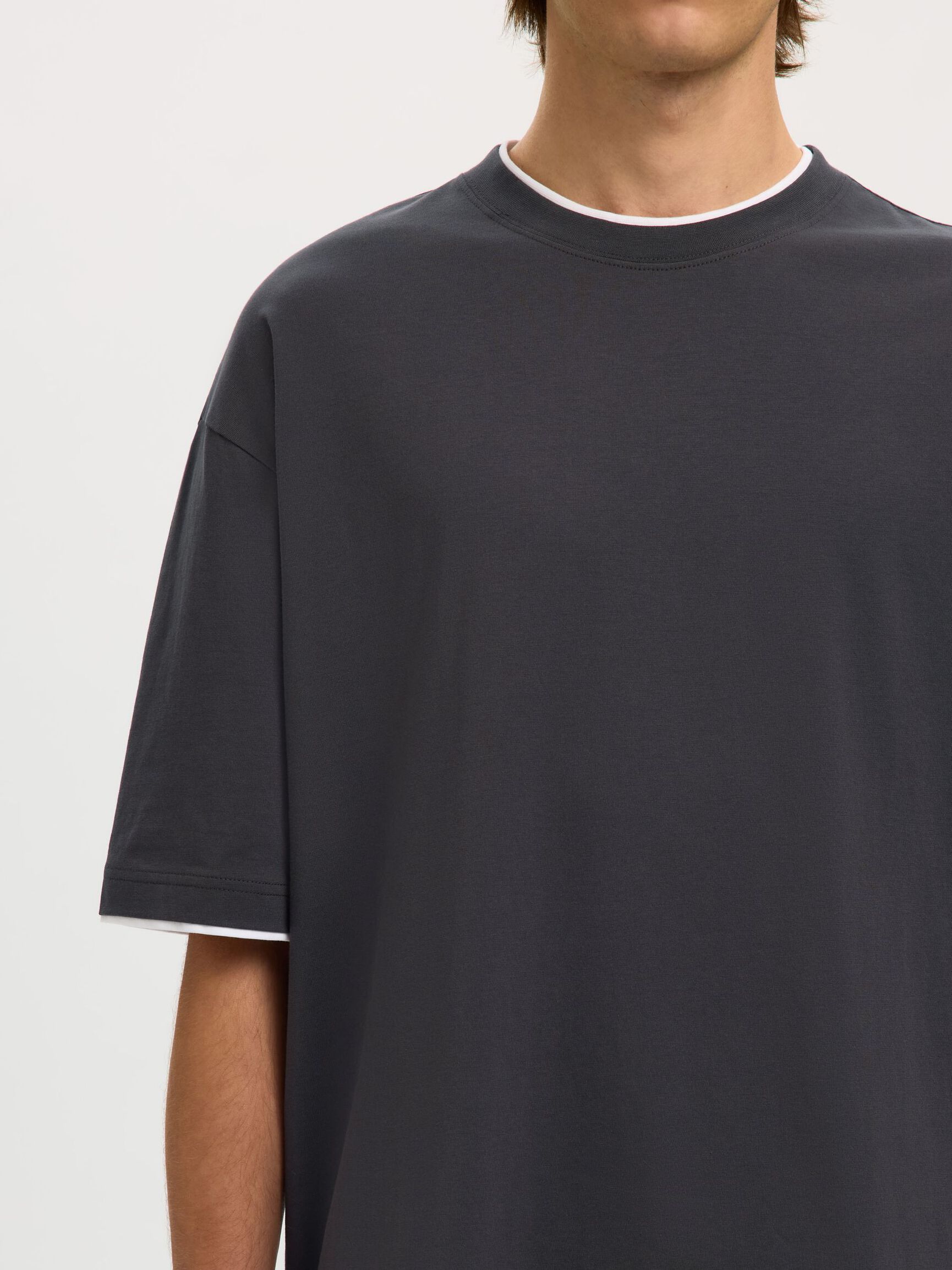 100% COTTON CREWNECK T-SHIRT, Asphalt, highres