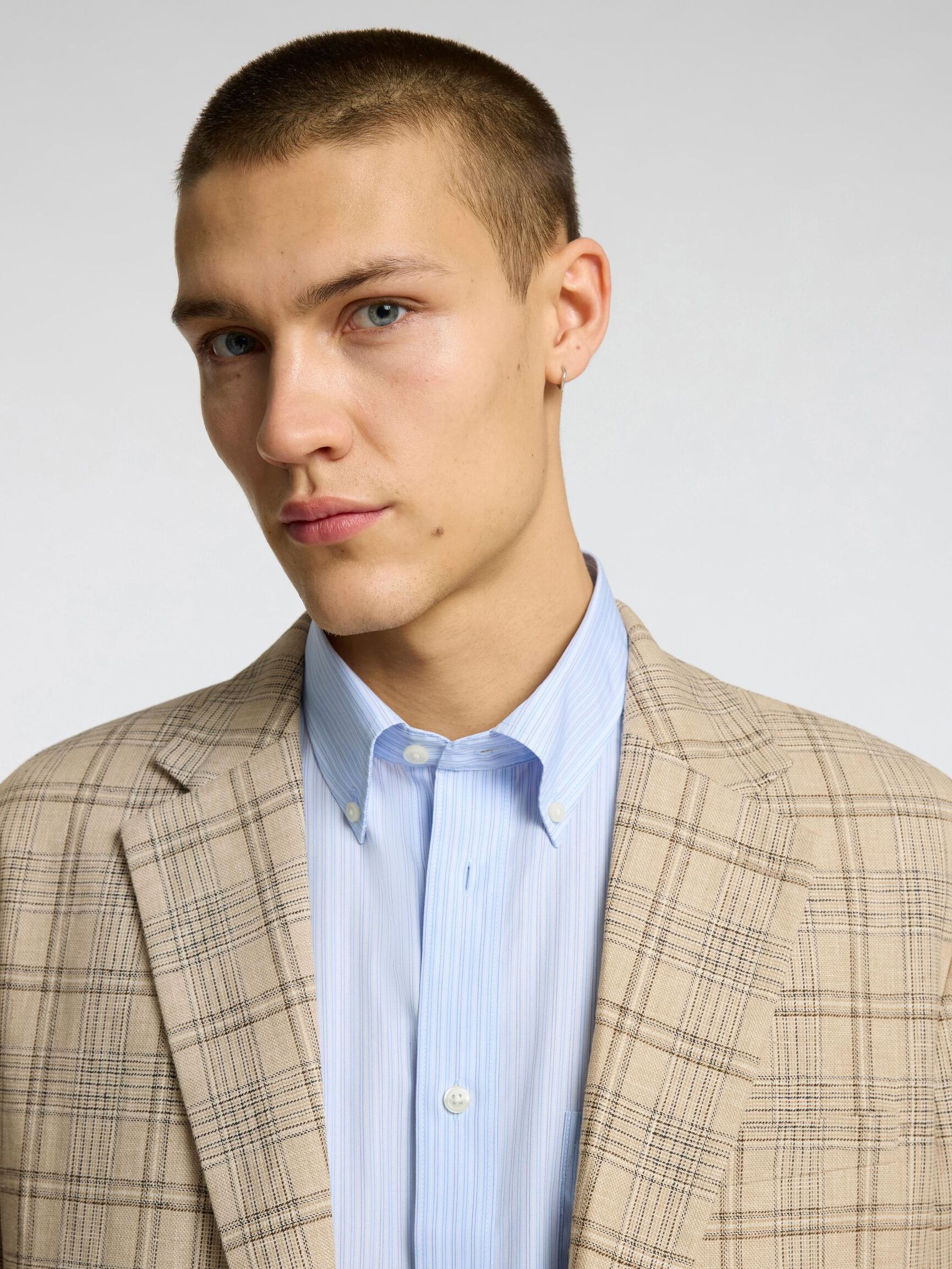 LINEN BLEND SINGLE-BREASTED BLAZER, Sand, highres