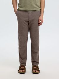 SLIM TAPERED LEINENMIX HOSE, Chocolate Torte, highres