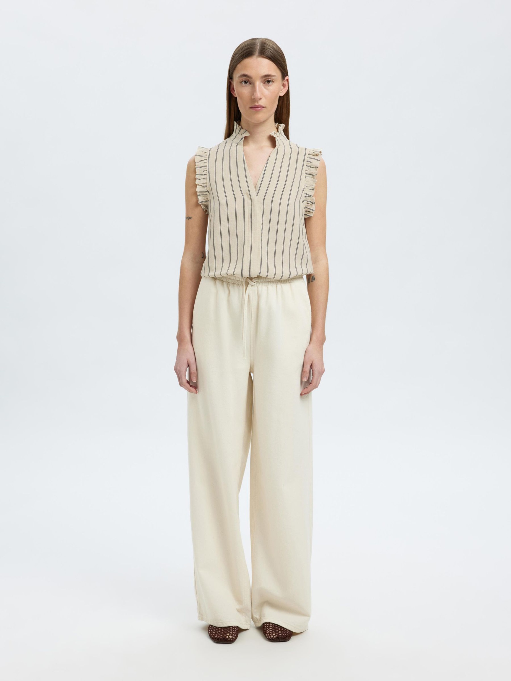 STRIPED BLOUSE, Sandshell, highres
