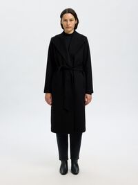 WOOL BLEND LONG COAT, Black, highres
