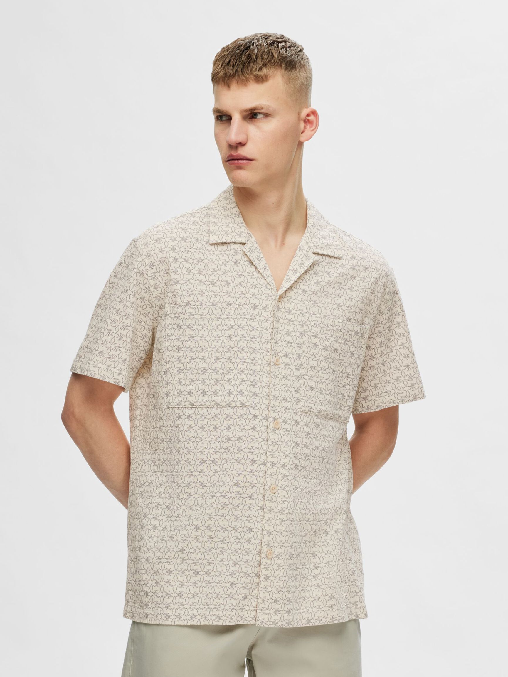 COTON CHEMISE À MANCHES COURTES, Egret, highres