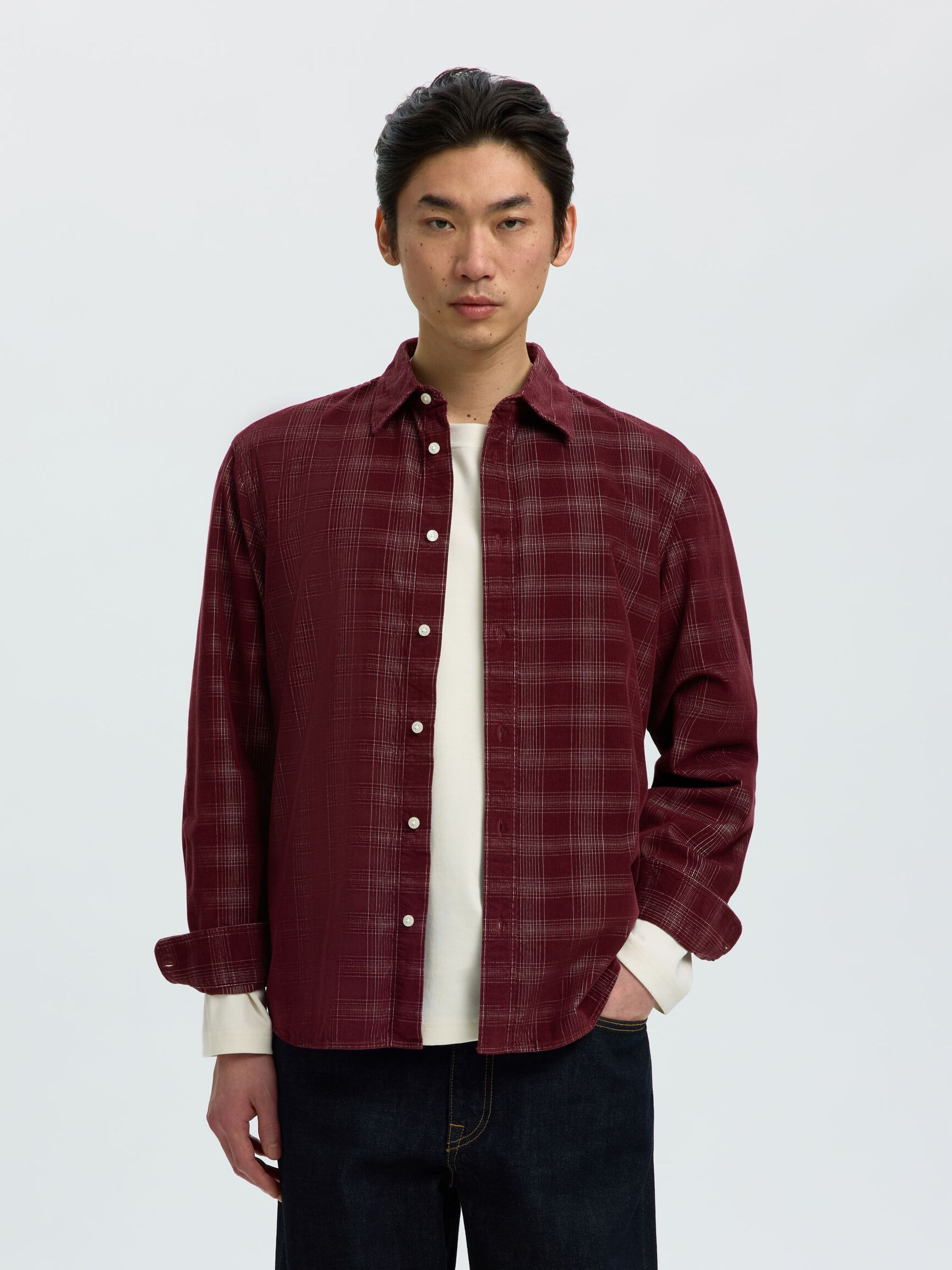 CHECKED CORDUROY SHIRT, Tawny Port, highres
