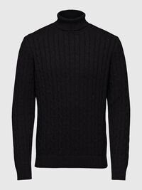 KABELGEBREIDE TRUI, Black, highres