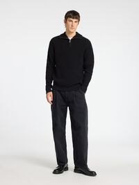 WOLLGEMISCH STRICK HALF-ZIP PULLOVER, Black, highres