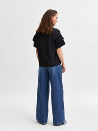 COTTON RUFFLE  T-SHIRT, Black, highres